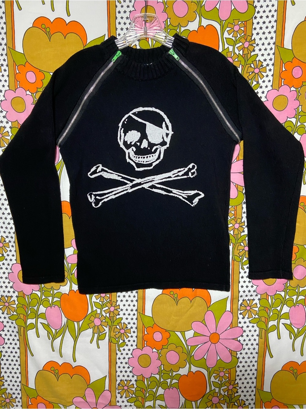 Zippered Sweater with Skull